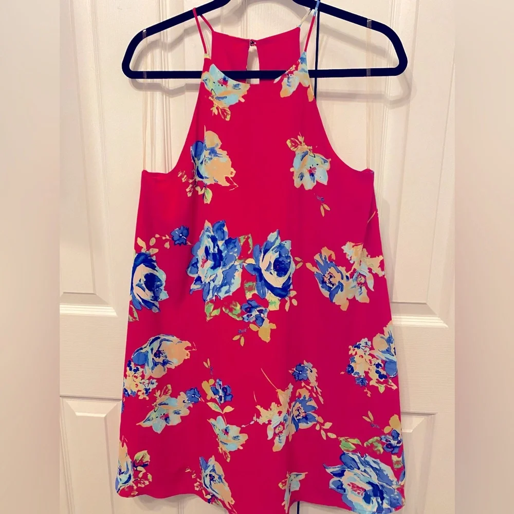 The Impeccable Pig pink size Medium dress with cobalt blue flowers - Picture 1 of 6
